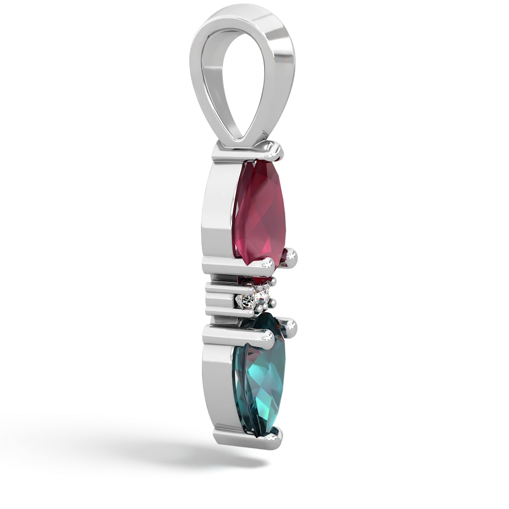 Ruby Bowtie Drop 14K White Gold pendant P0865