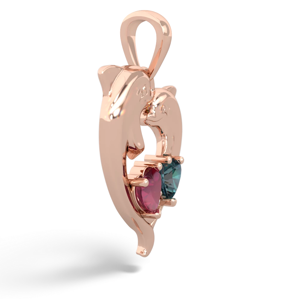 Ruby Dolphin Heart 14K Rose Gold pendant P5820