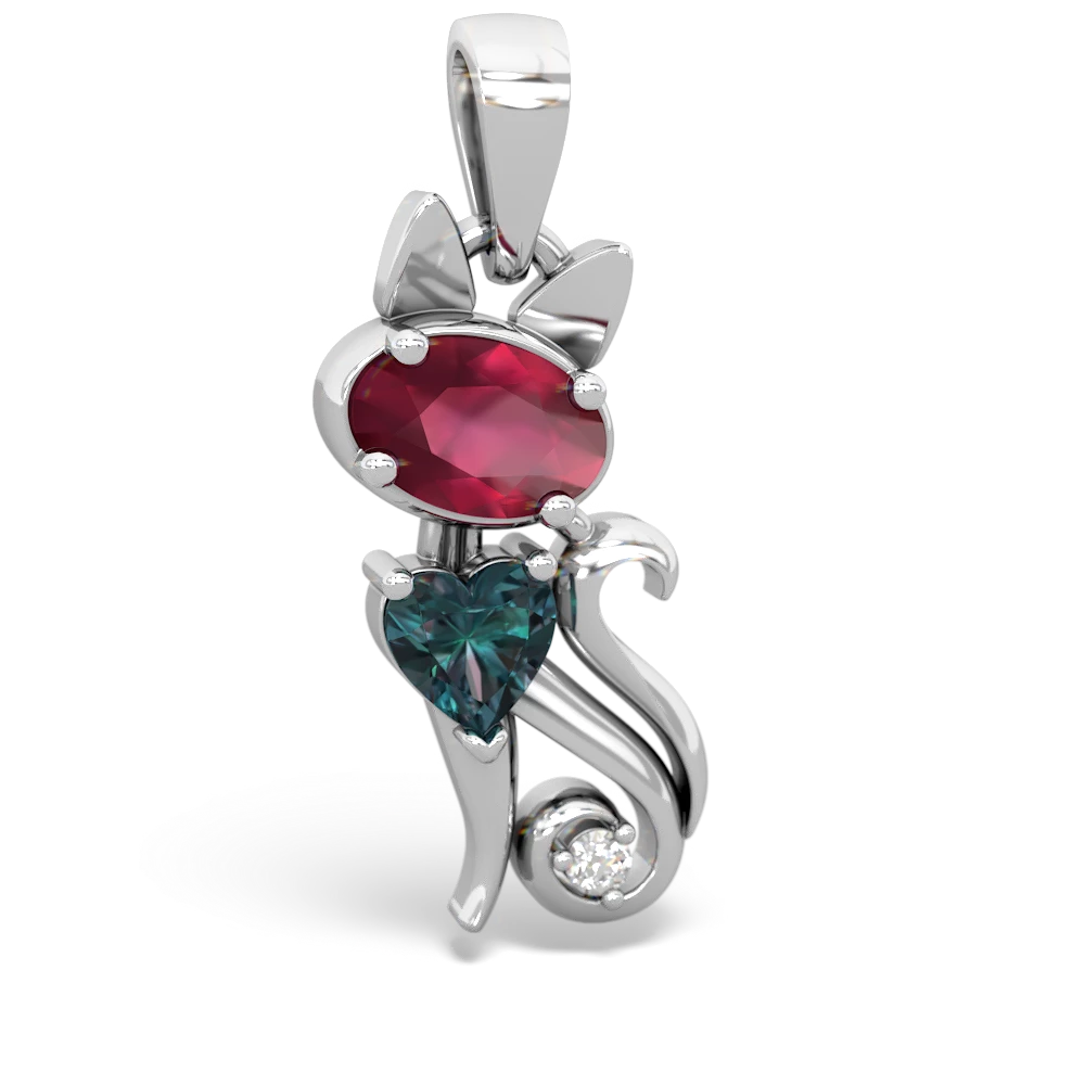 Ruby Kitten 14K White Gold pendant P5780