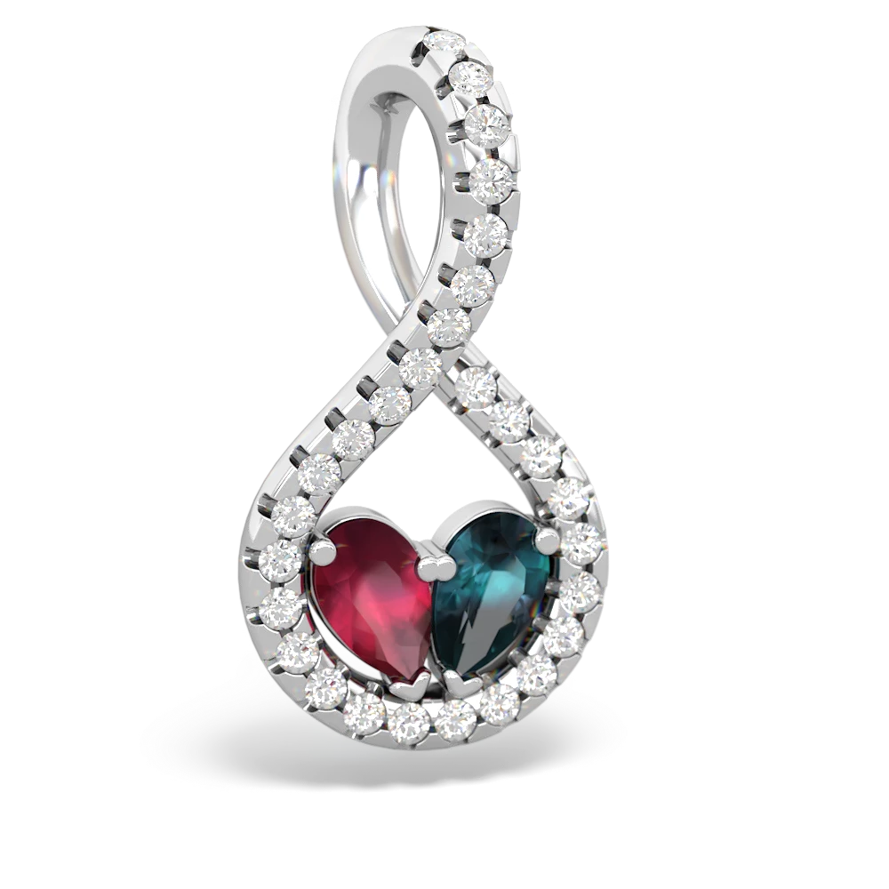 Ruby Pave Twist 'One Heart' 14K White Gold pendant P5360