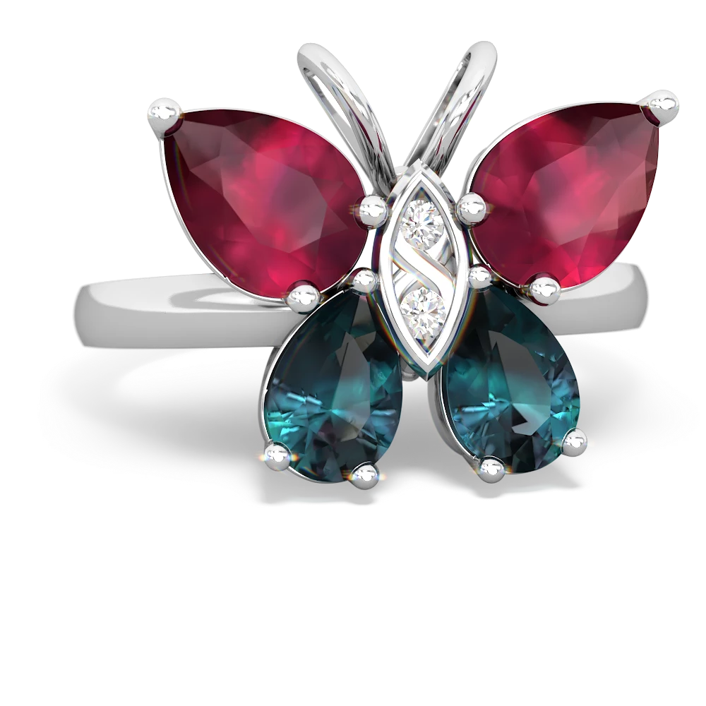 Ruby Butterfly 14K White Gold ring R2215