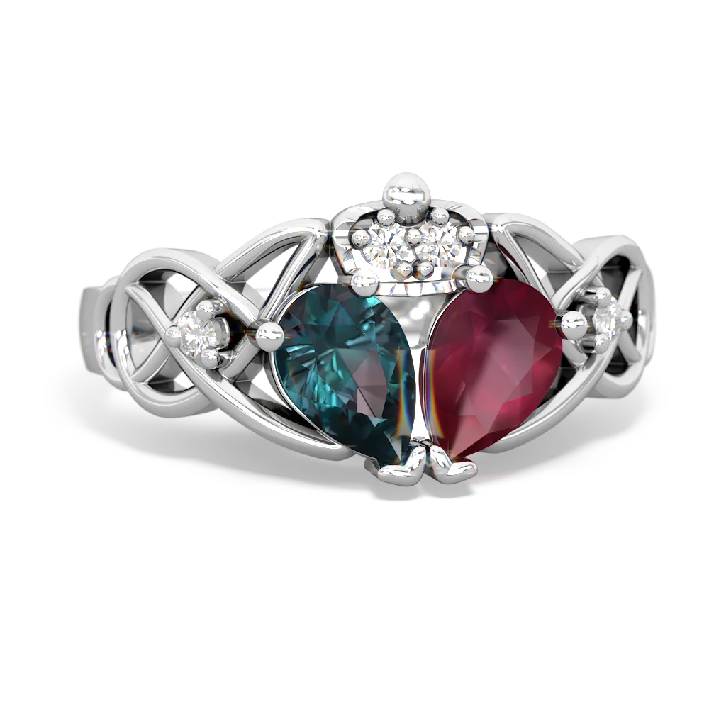 Ruby 'One Heart' Celtic Knot Claddagh 14K White Gold ring R5322