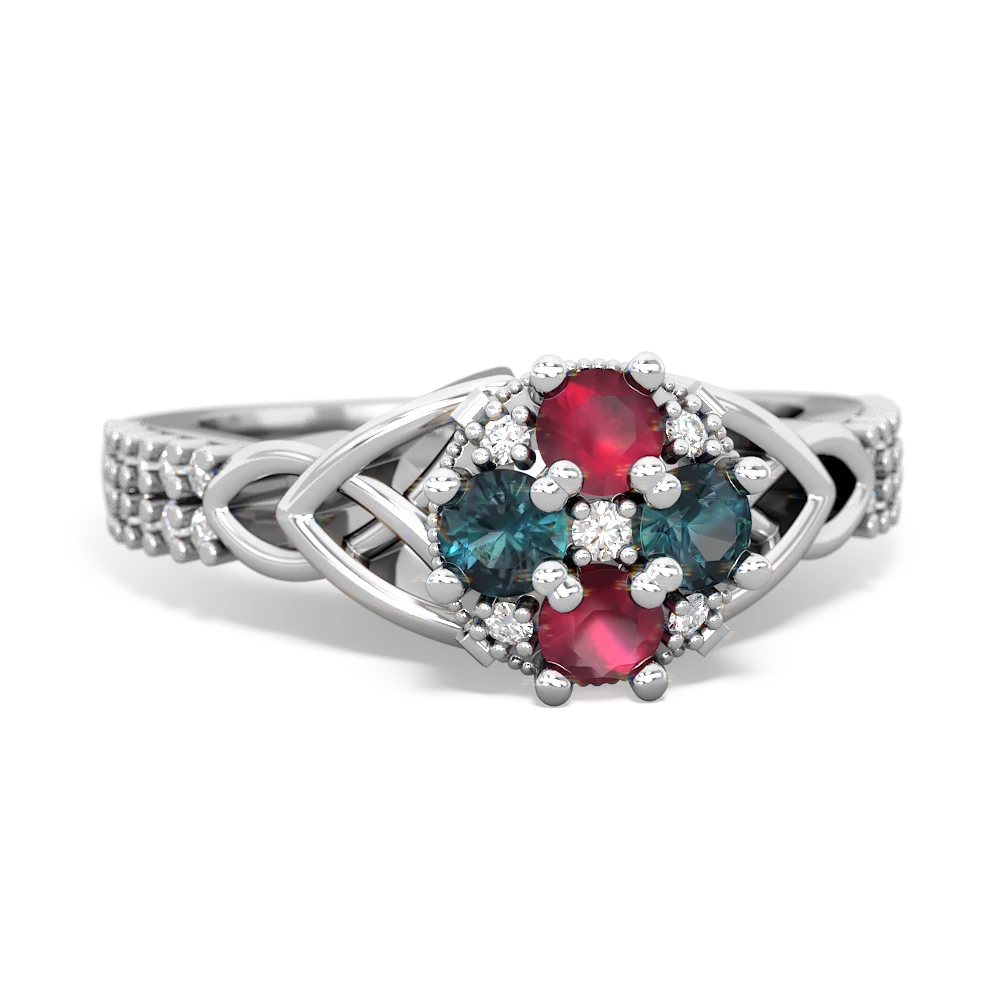 Ruby Celtic Knot Cluster Engagement 14K White Gold ring R26443RD