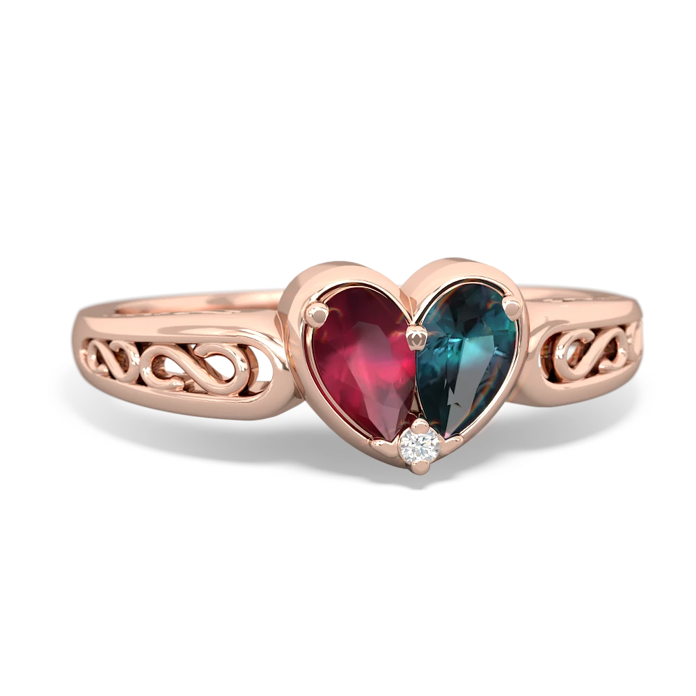 Ruby Filligree 'One Heart' 14K Rose Gold ring R5070