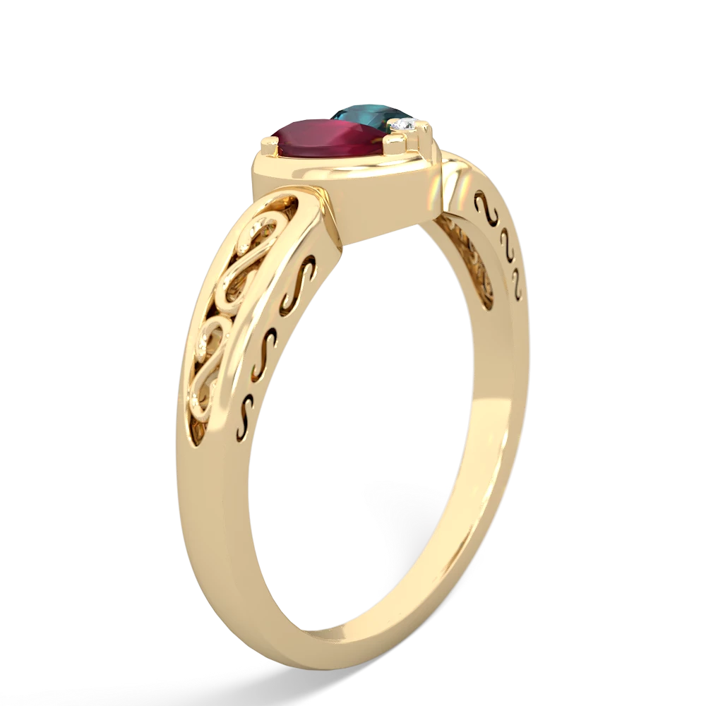 Ruby Filligree 'One Heart' 14K Yellow Gold ring R5070