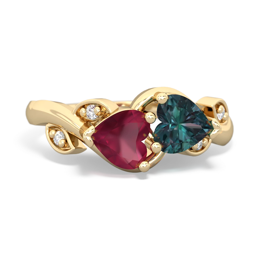 Ruby Floral Elegance 14K Yellow Gold ring R5790