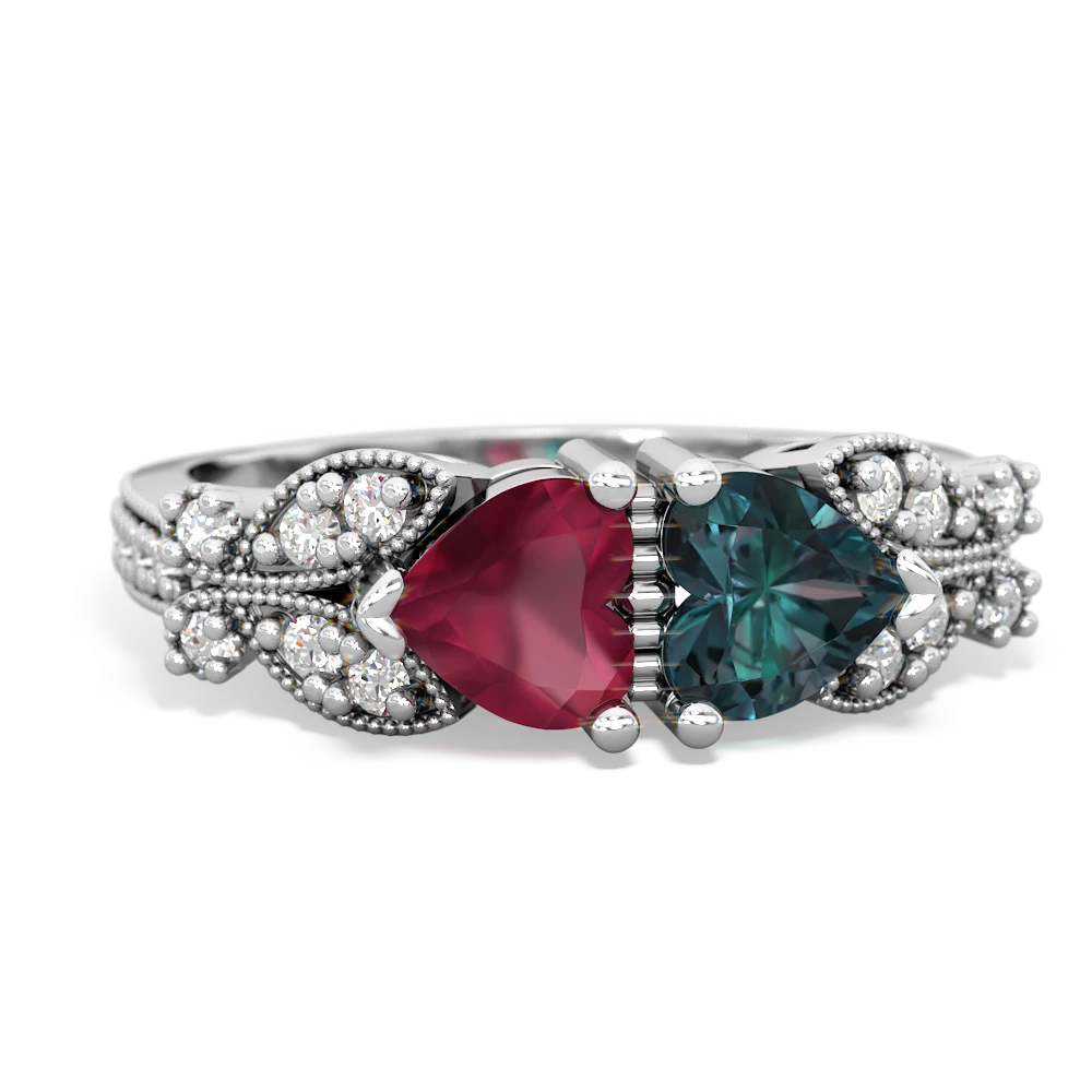 Ruby Diamond Butterflies 14K White Gold ring R5601