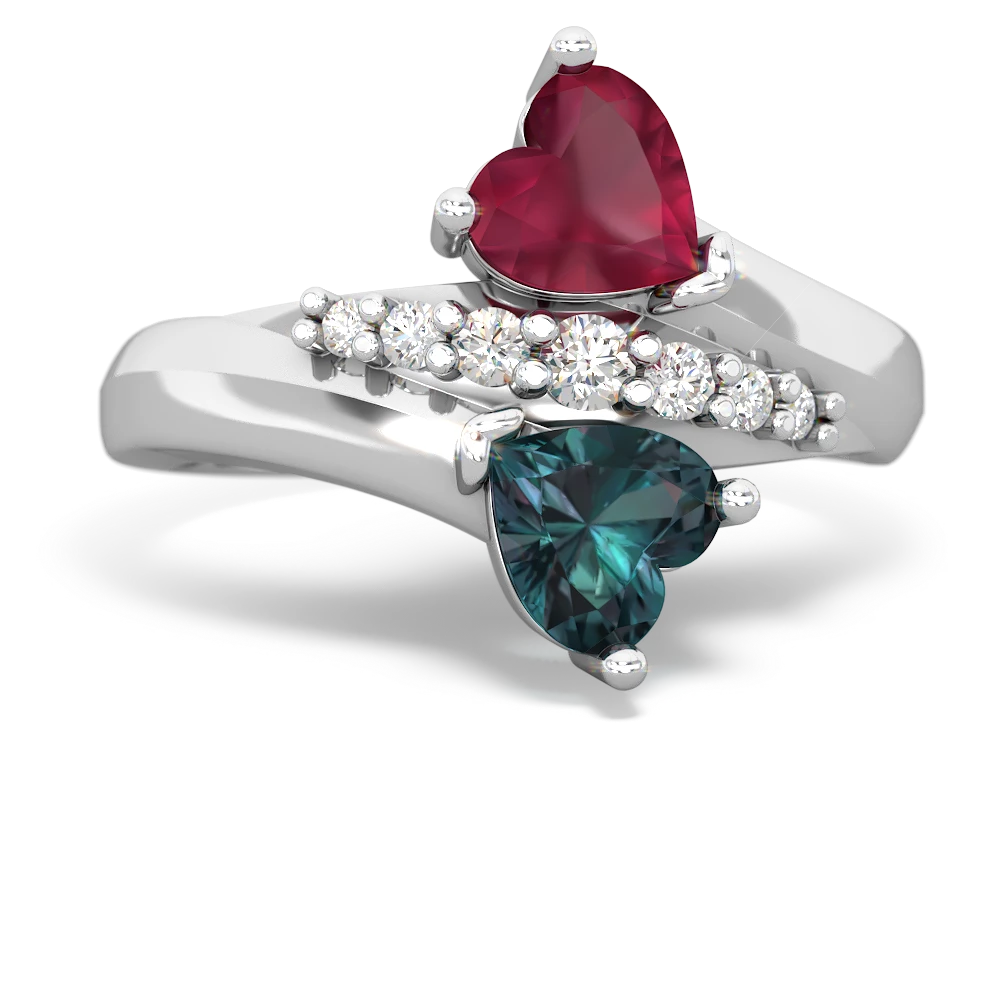 Ruby Heart To Heart 14K White Gold ring R2064