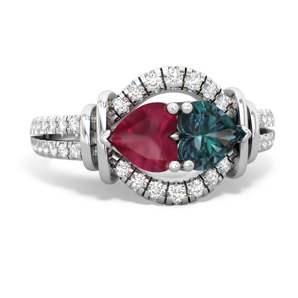 Ruby Art-Deco Keepsake 14K White Gold ring R5630