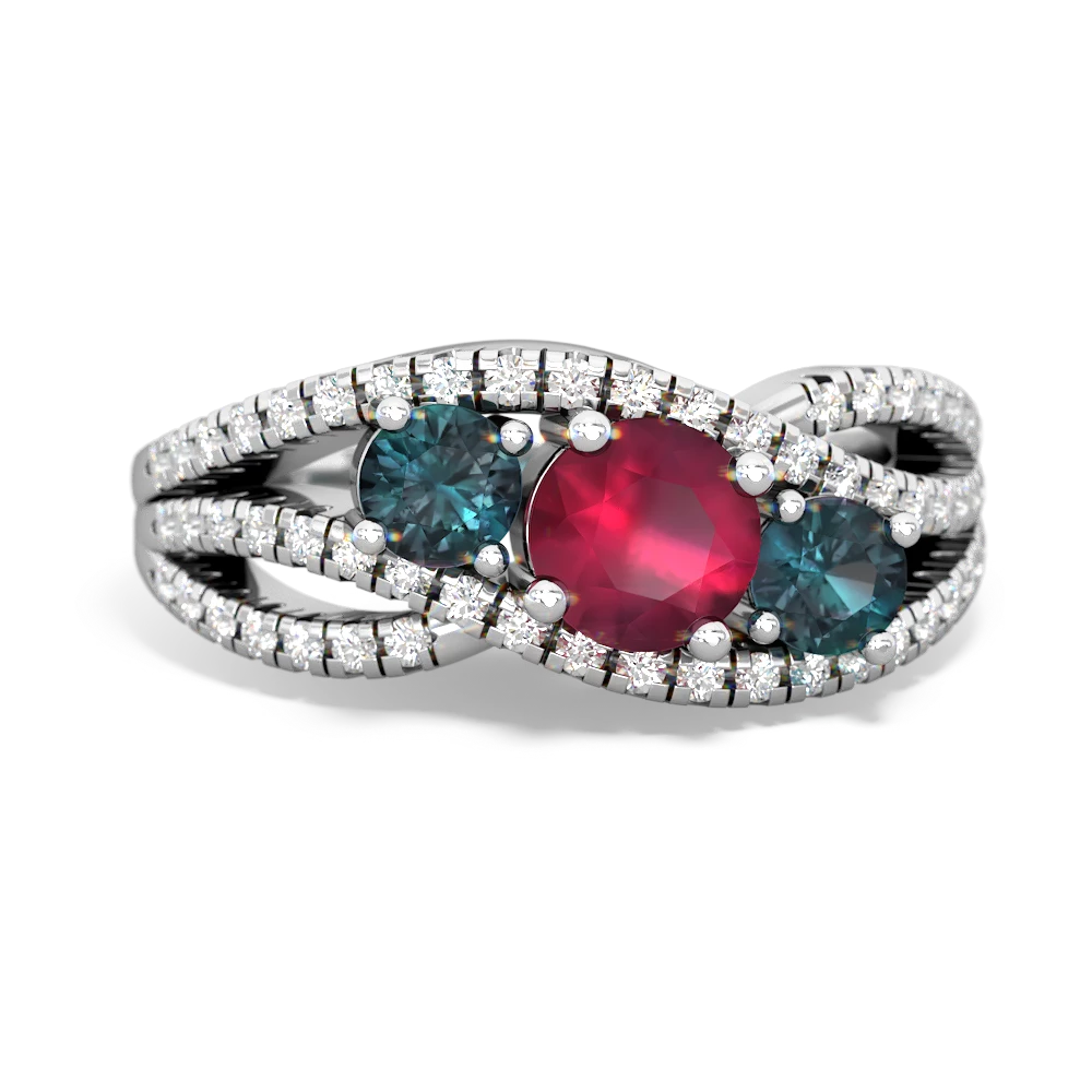 Ruby Three Stone Aurora 14K White Gold ring R3080