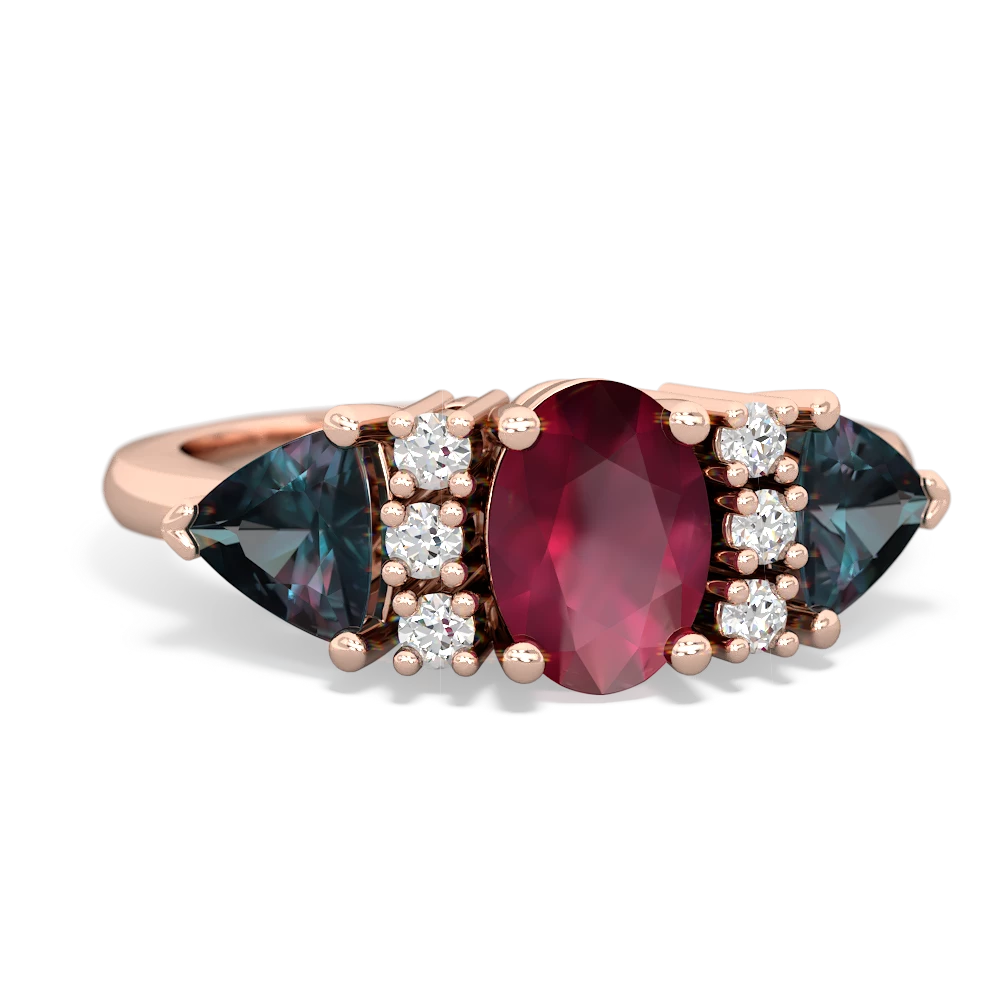 Ruby Antique Style Three Stone 14K Rose Gold ring R2186