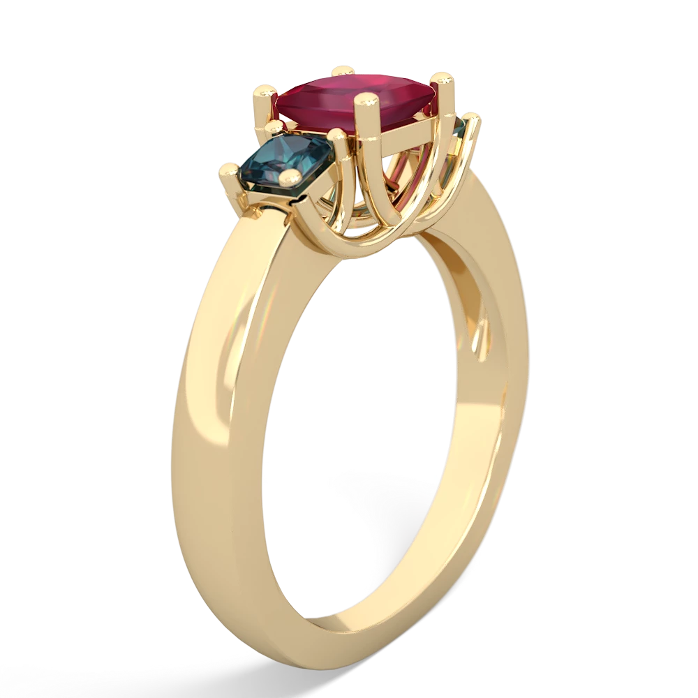 Ruby Three Stone Trellis 14K Yellow Gold ring R4015