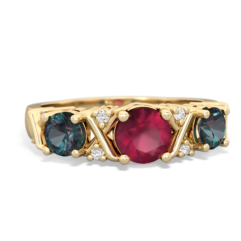 Ruby Hugs And Kisses 14K Yellow Gold ring R5016