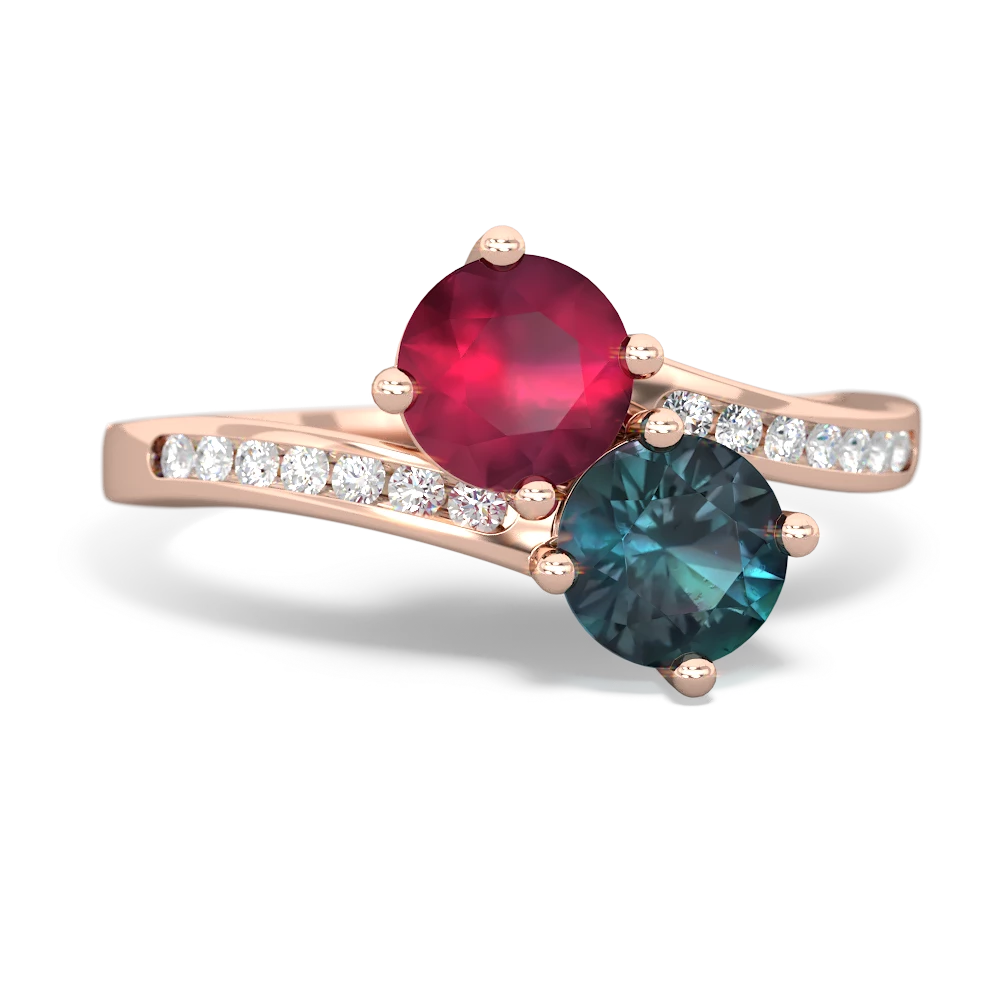 Ruby Channel Set Two Stone 14K Rose Gold ring R5303