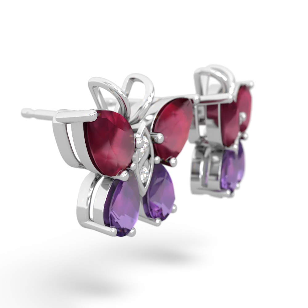 Ruby Butterfly 14K White Gold earrings E2215