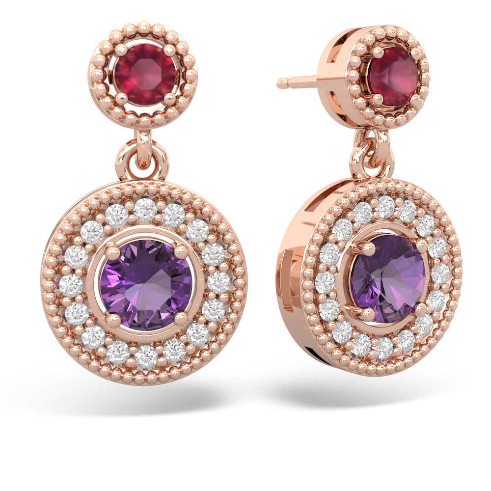 Ruby Halo Dangle 14K Rose Gold earrings E5319