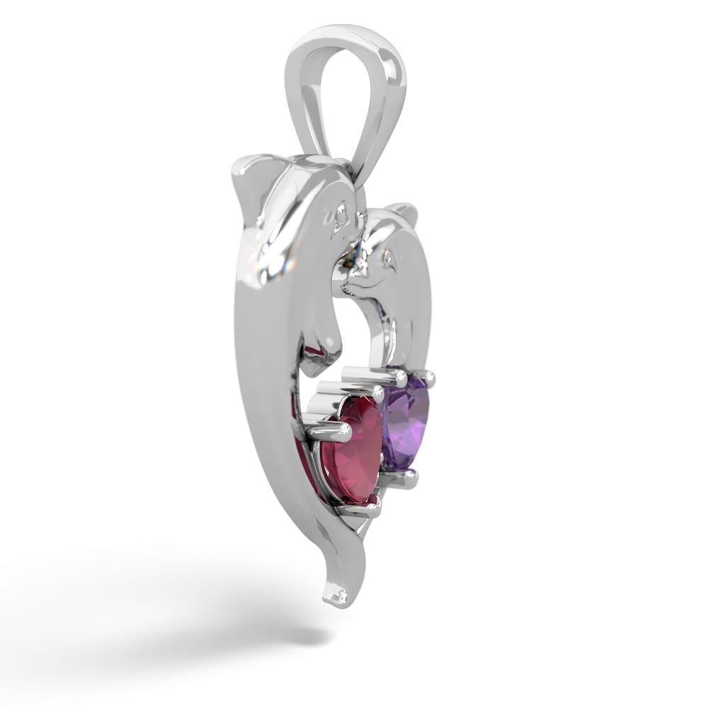 Ruby Dolphin Heart 14K White Gold pendant P5820