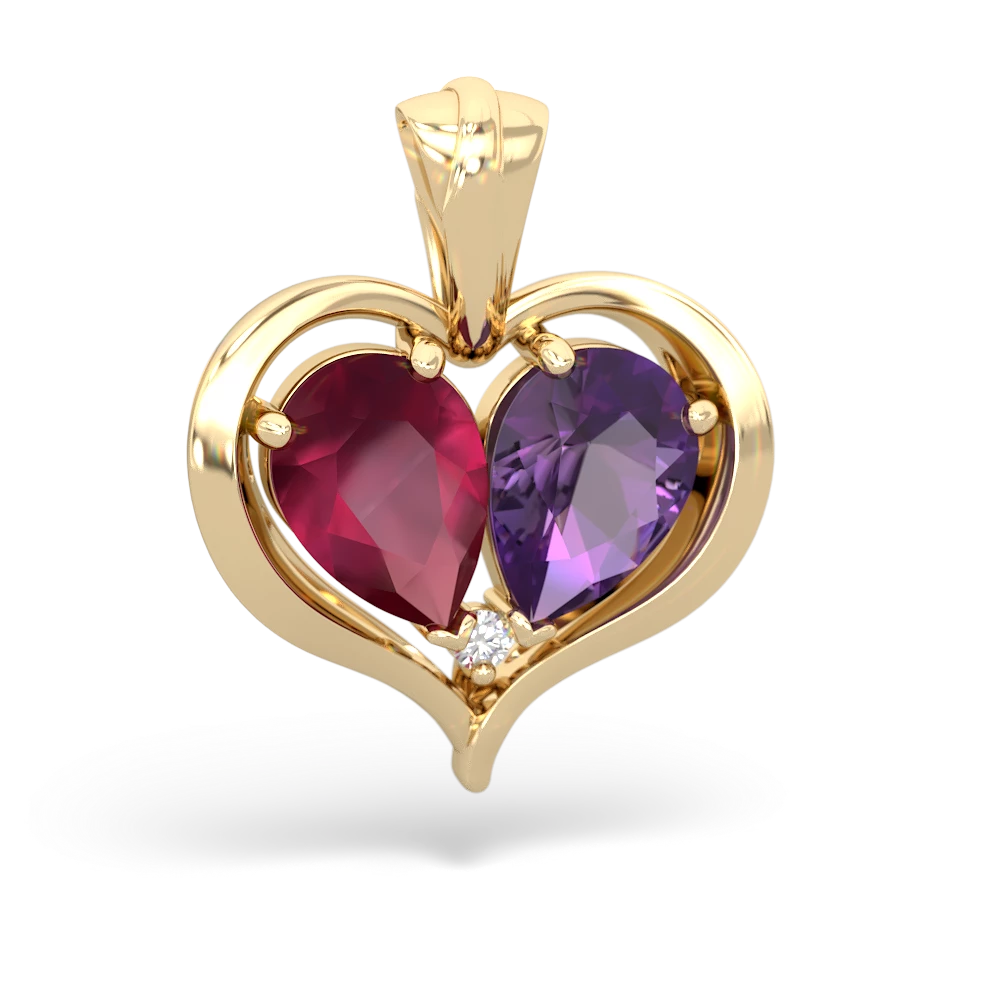 14K Yellow Gold Ruby with Amethyst Two Become One Necklace