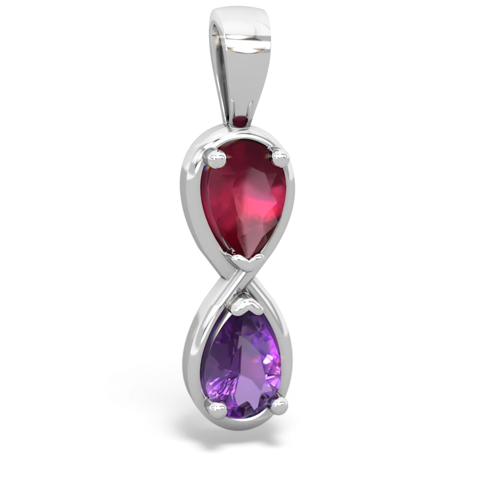 14K White Gold Ruby with Amethyst Infinity Necklace
