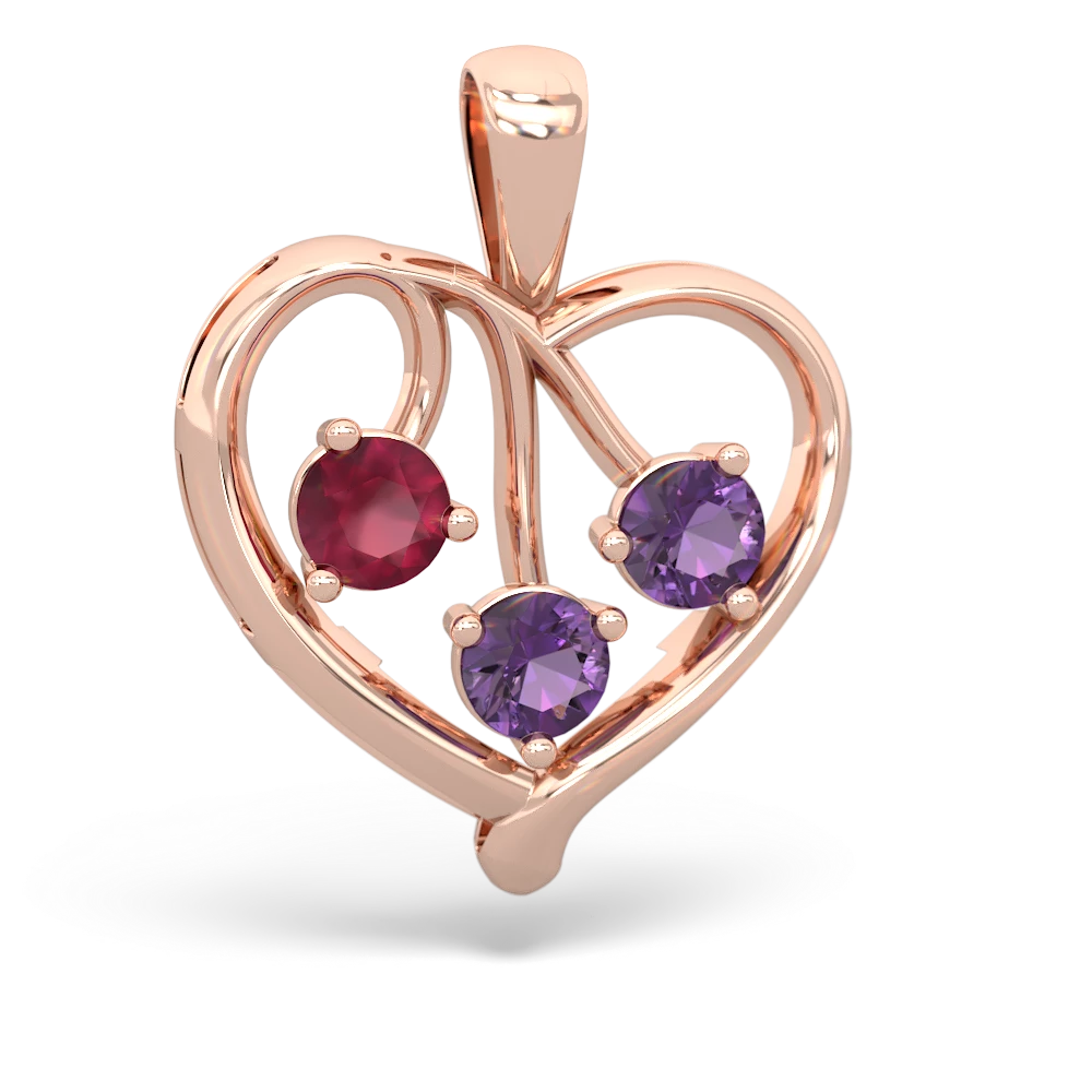 Ruby Glowing Heart 14K Rose Gold pendant P2233