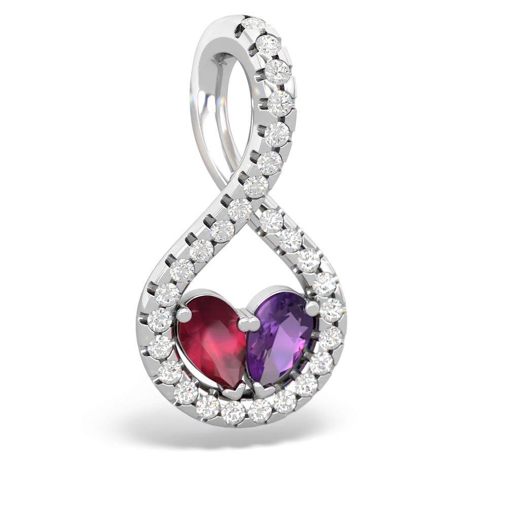 Ruby Pave Twist 'One Heart' 14K White Gold pendant P5360