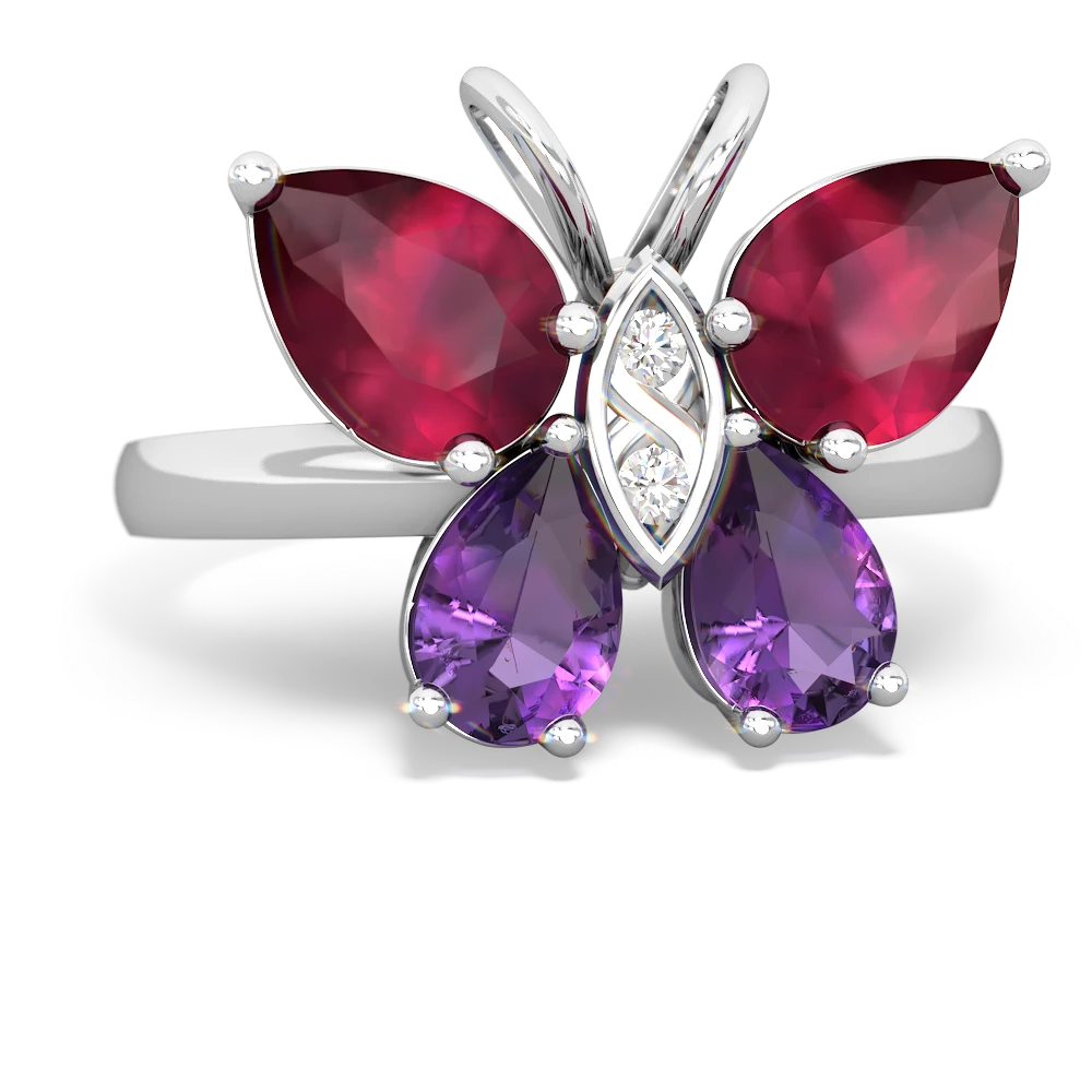 Ruby Butterfly 14K White Gold ring R2215