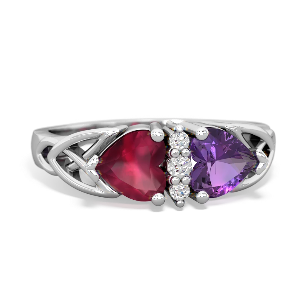 Ruby Celtic Knot Double Heart 14K White Gold ring R5040