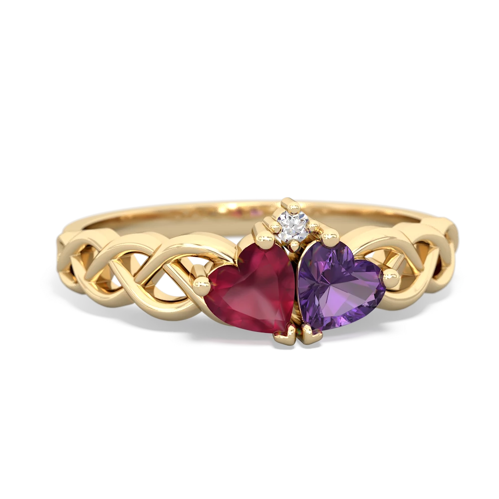 Ruby Heart To Heart Braid 14K Yellow Gold ring R5870