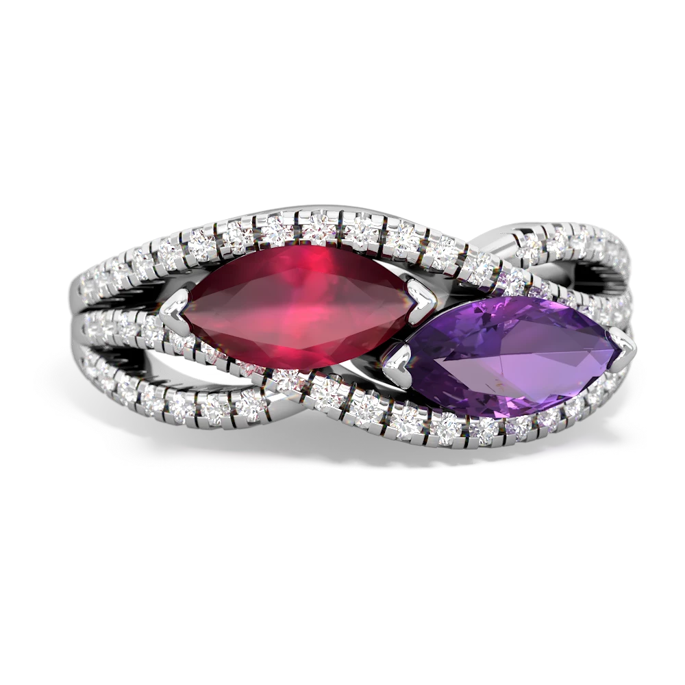 Ruby Diamond Rivers 14K White Gold ring R3070