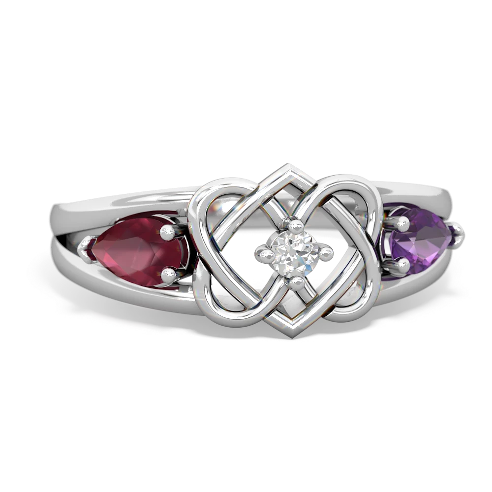 Ruby Hearts Intertwined 14K White Gold ring R5880