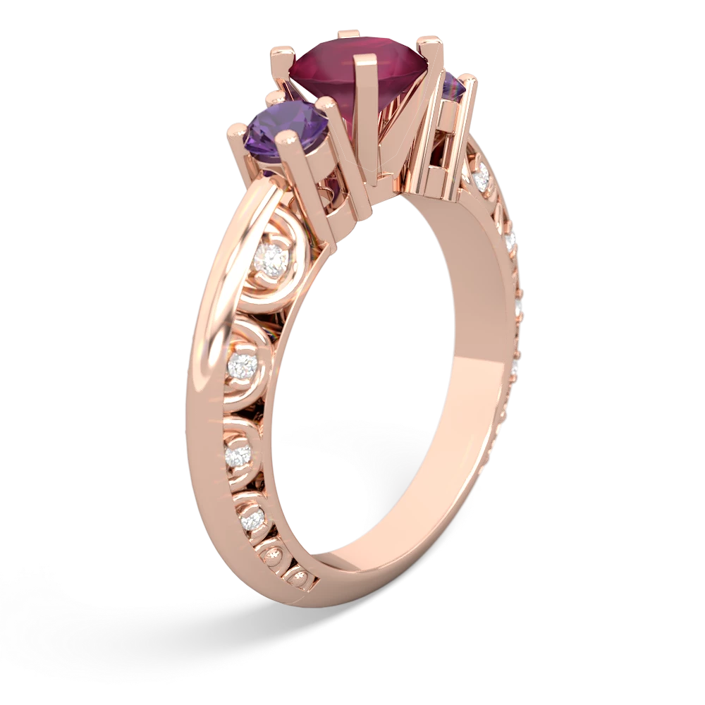 Ruby Art Deco Eternal Embrace Engagement 14K Rose Gold ring C2003