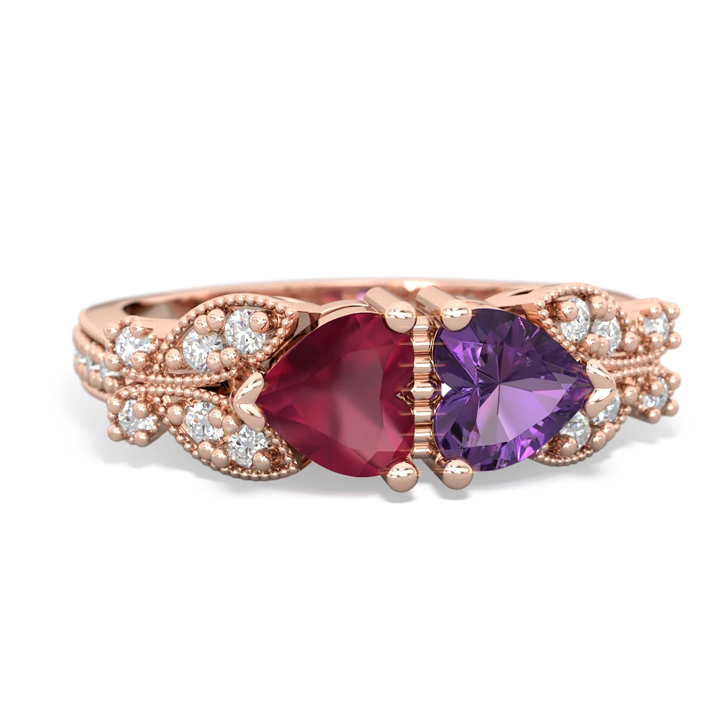 Ruby Diamond Butterflies 14K Rose Gold ring R5601