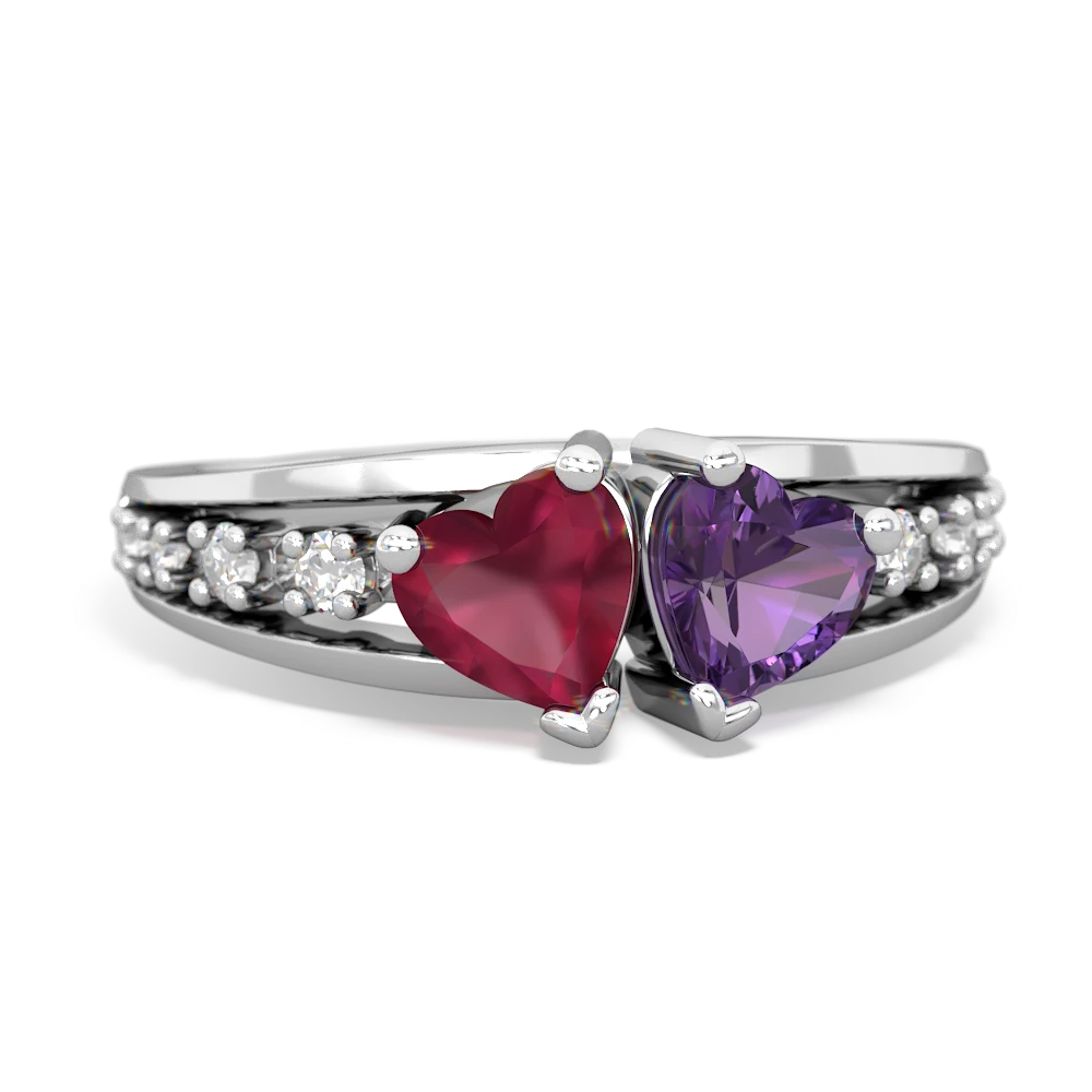 Ruby Heart To Heart 14K White Gold ring R3342