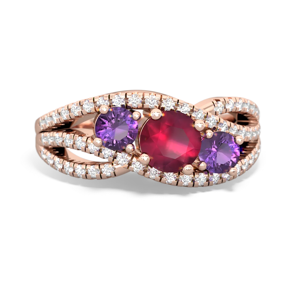 Ruby Three Stone Aurora 14K Rose Gold ring R3080