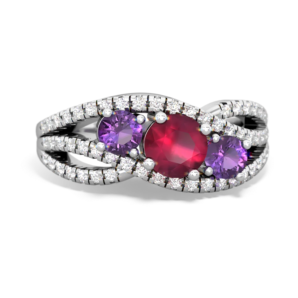 Ruby Three Stone Aurora 14K White Gold ring R3080