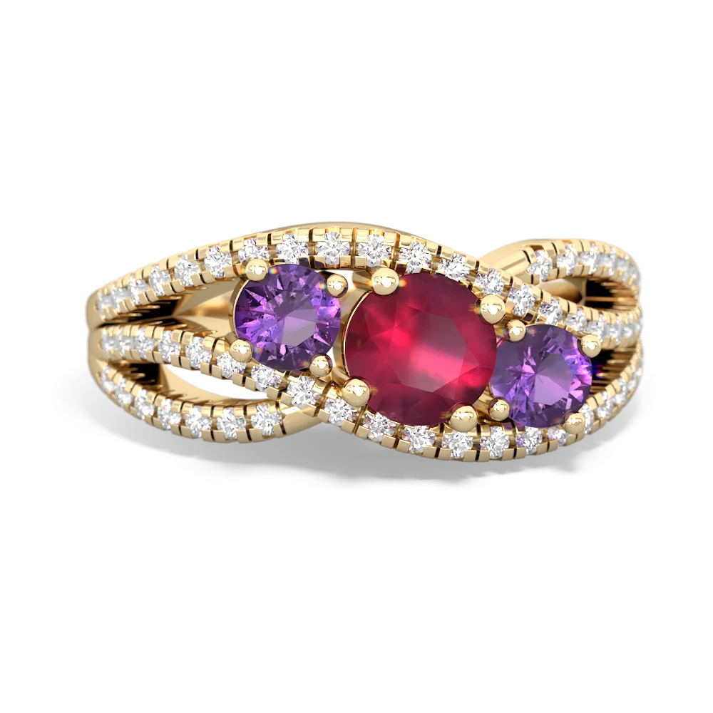 Ruby Three Stone Aurora 14K Yellow Gold ring R3080