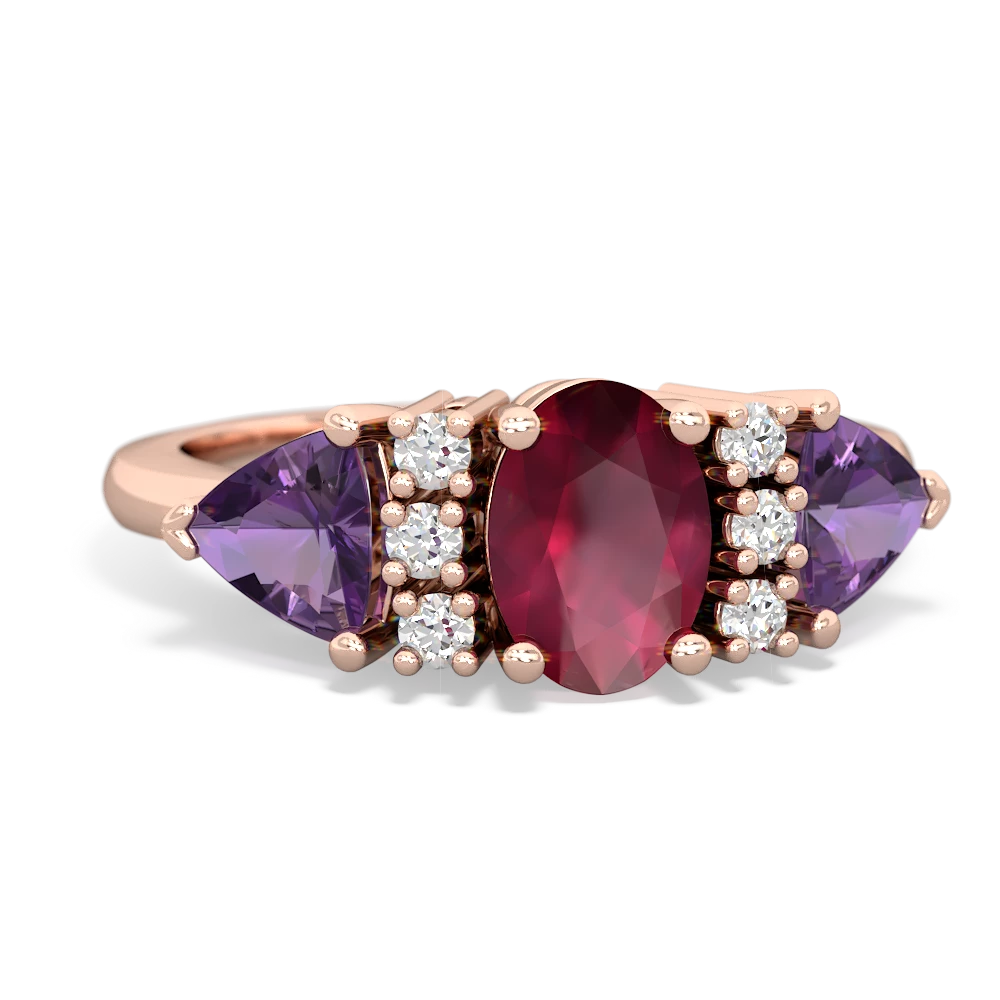 Ruby Antique Style Three Stone 14K Rose Gold ring R2186