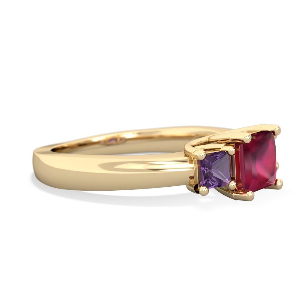 Ruby Three Stone Trellis 14K Yellow Gold ring R4015