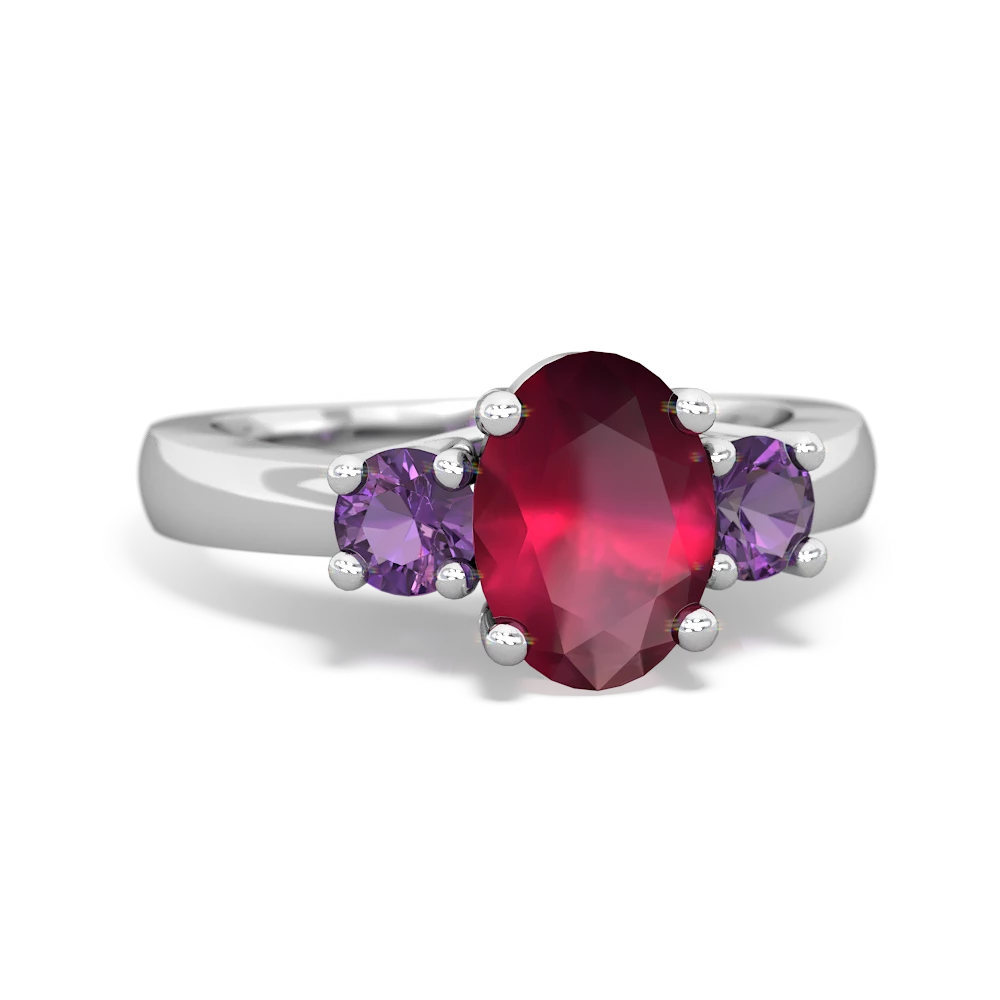 Ruby Three Stone Oval Trellis 14K White Gold ring R4024