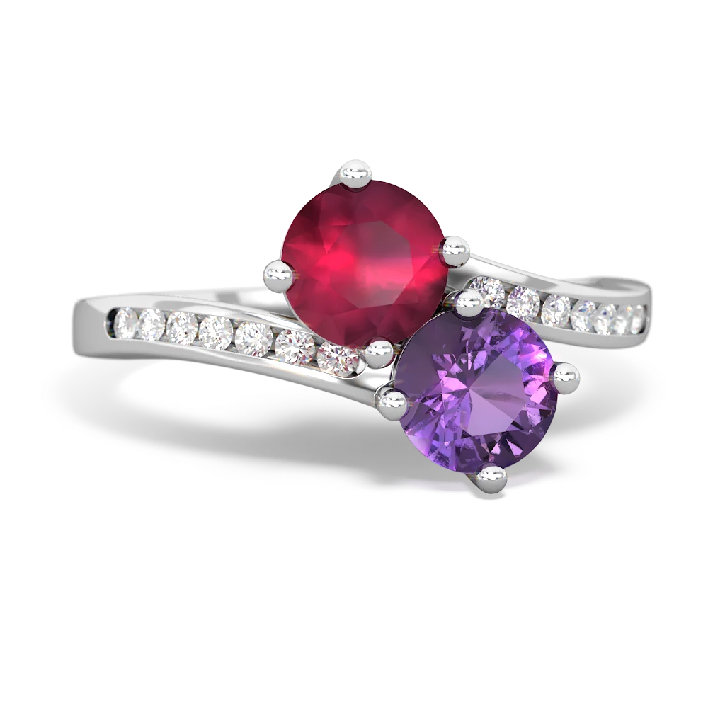 Ruby Channel Set Two Stone 14K White Gold ring R5303