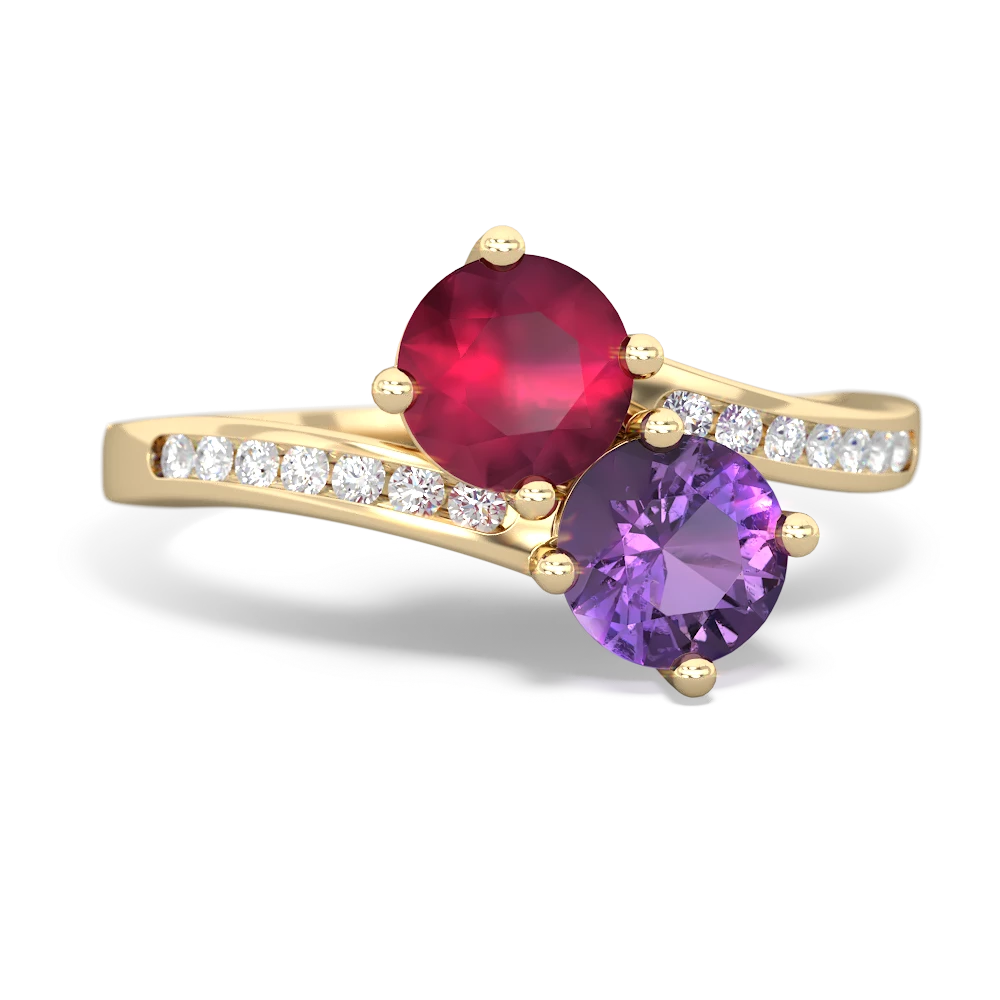 Ruby Channel Set Two Stone 14K Yellow Gold ring R5303