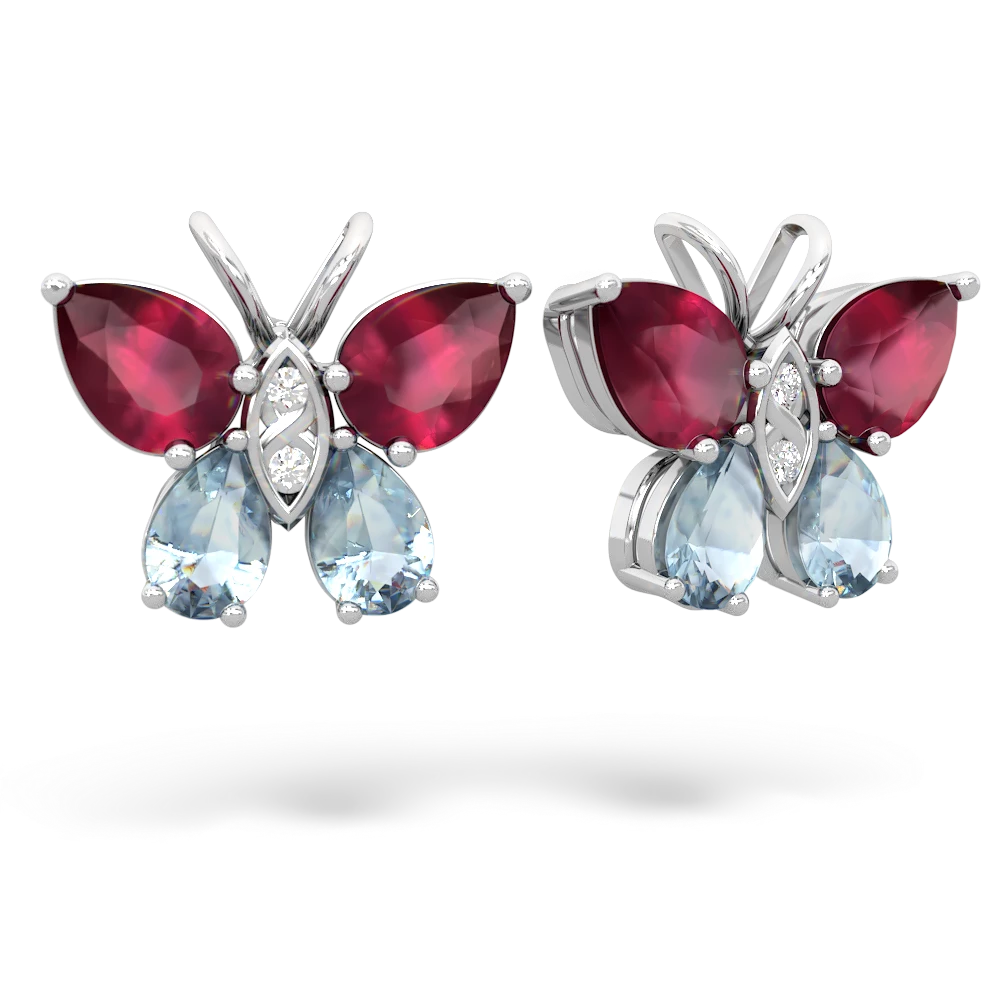 Ruby Butterfly 14K White Gold earrings E2215