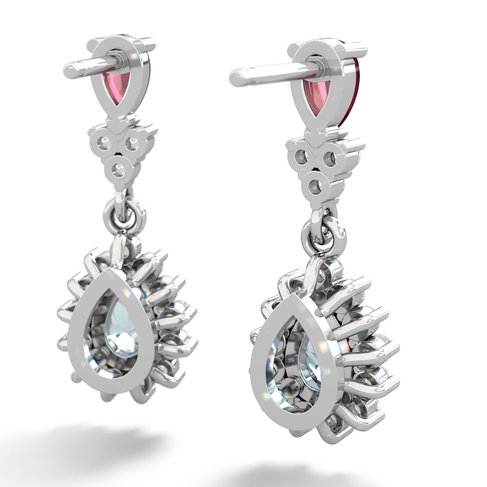 Ruby Halo Pear Dangle 14K White Gold earrings E1882