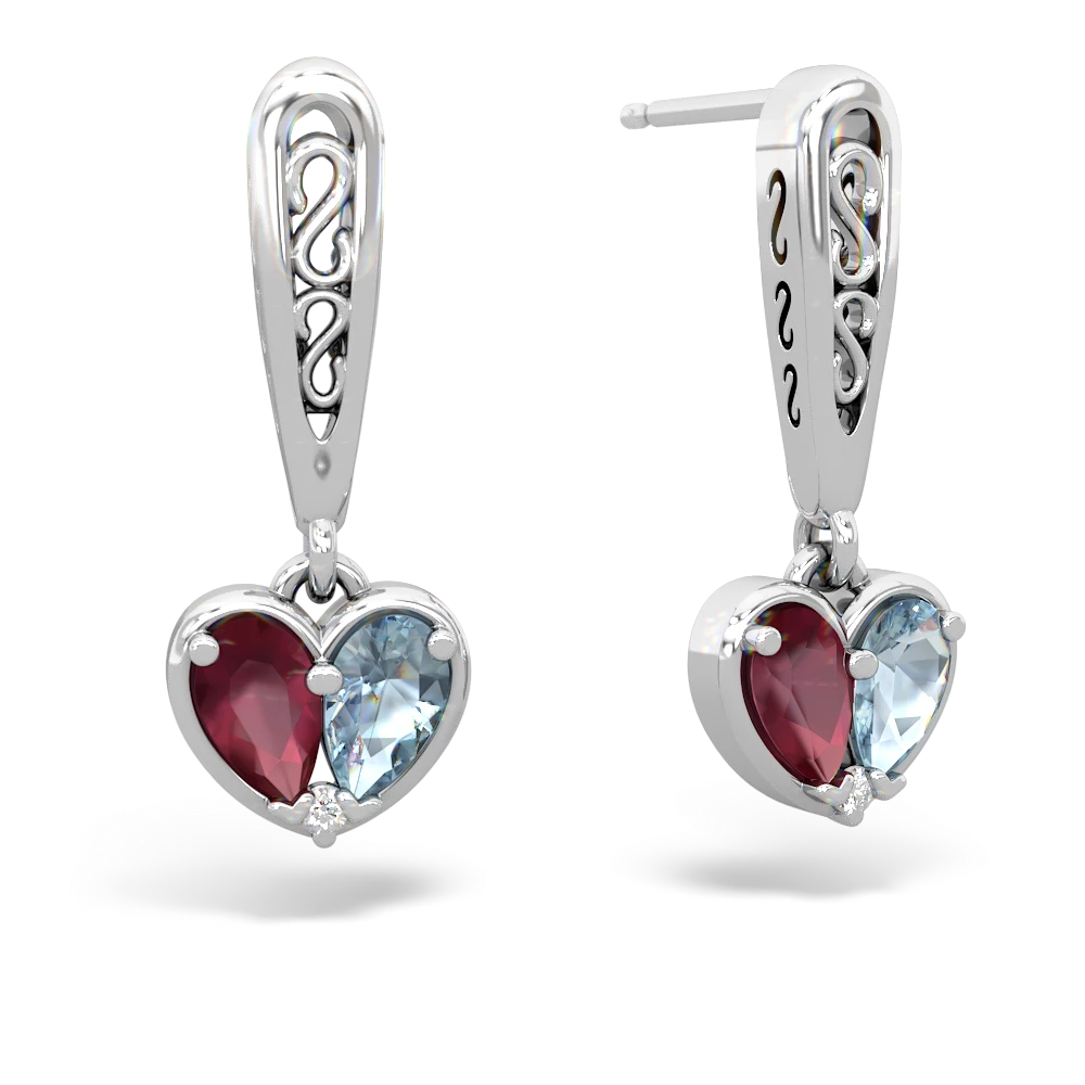 Ruby Filligree Heart 14K White Gold earrings E5070