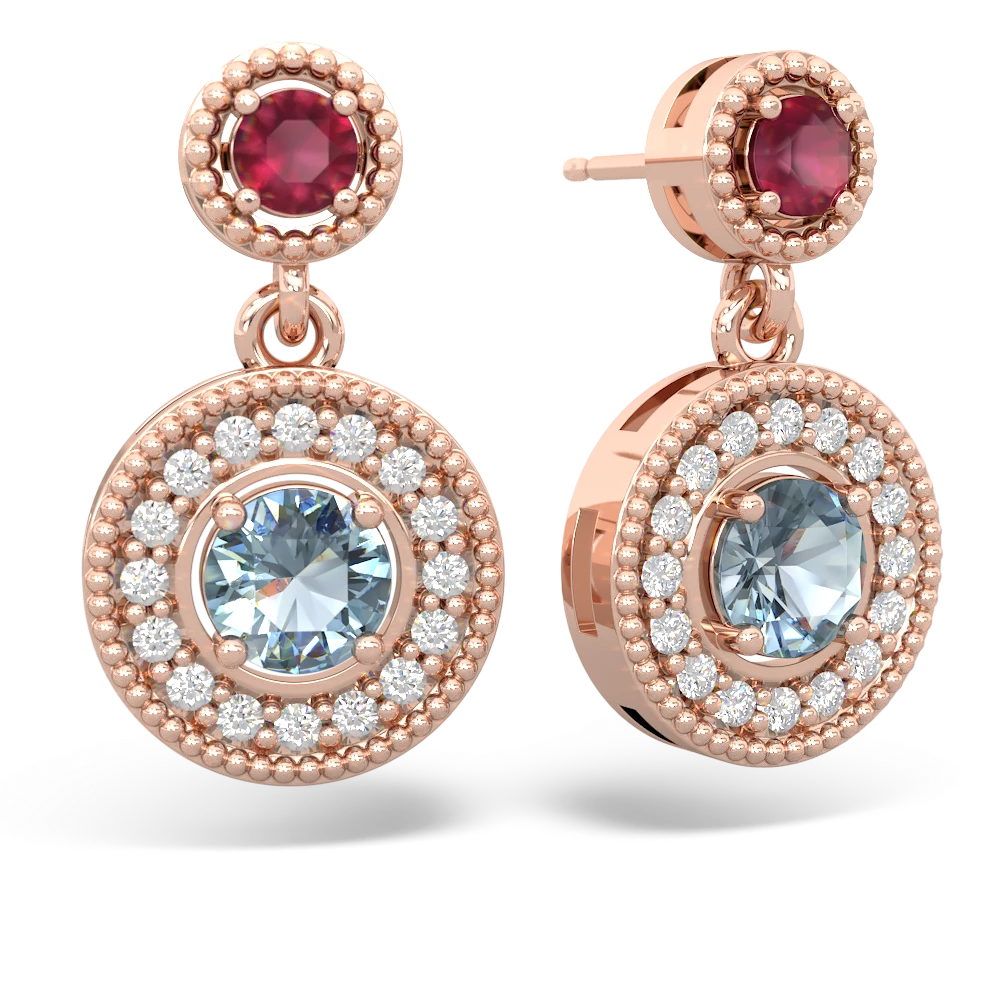 Ruby Halo Dangle 14K Rose Gold earrings E5319