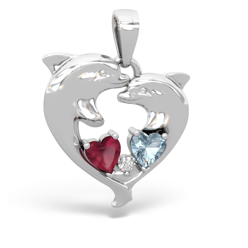 Ruby Dolphin Heart 14K White Gold pendant P5820