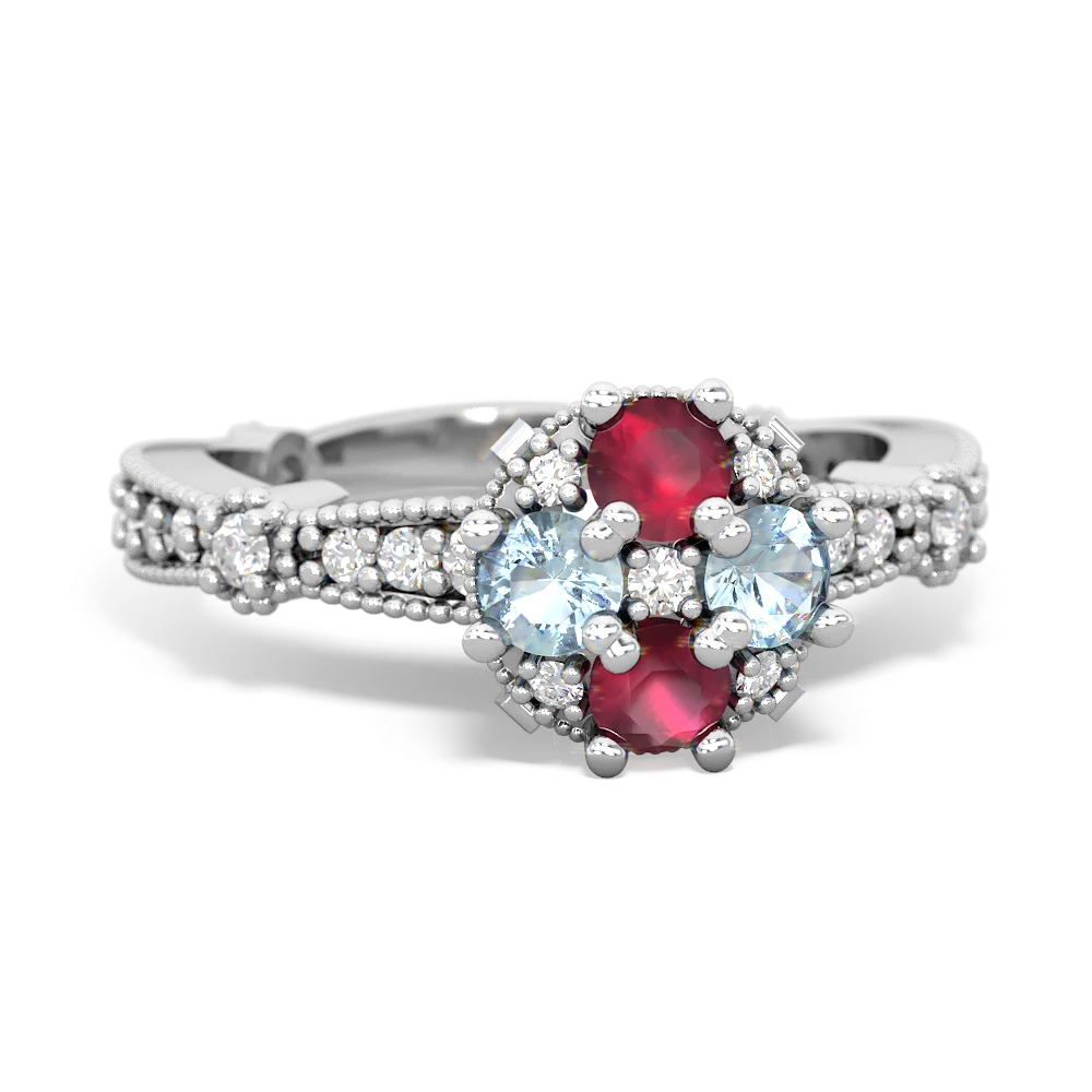 Ruby Sparkling Tiara Cluster 14K White Gold ring R26293RD