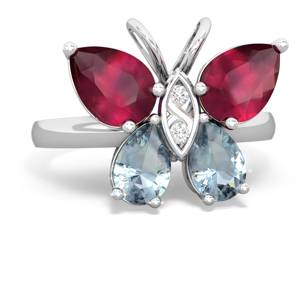 Ruby Butterfly 14K White Gold ring R2215