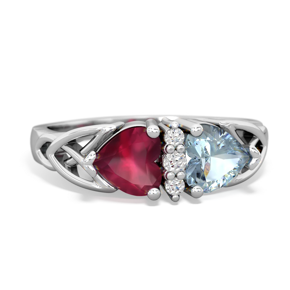 Ruby Celtic Knot Double Heart 14K White Gold ring R5040