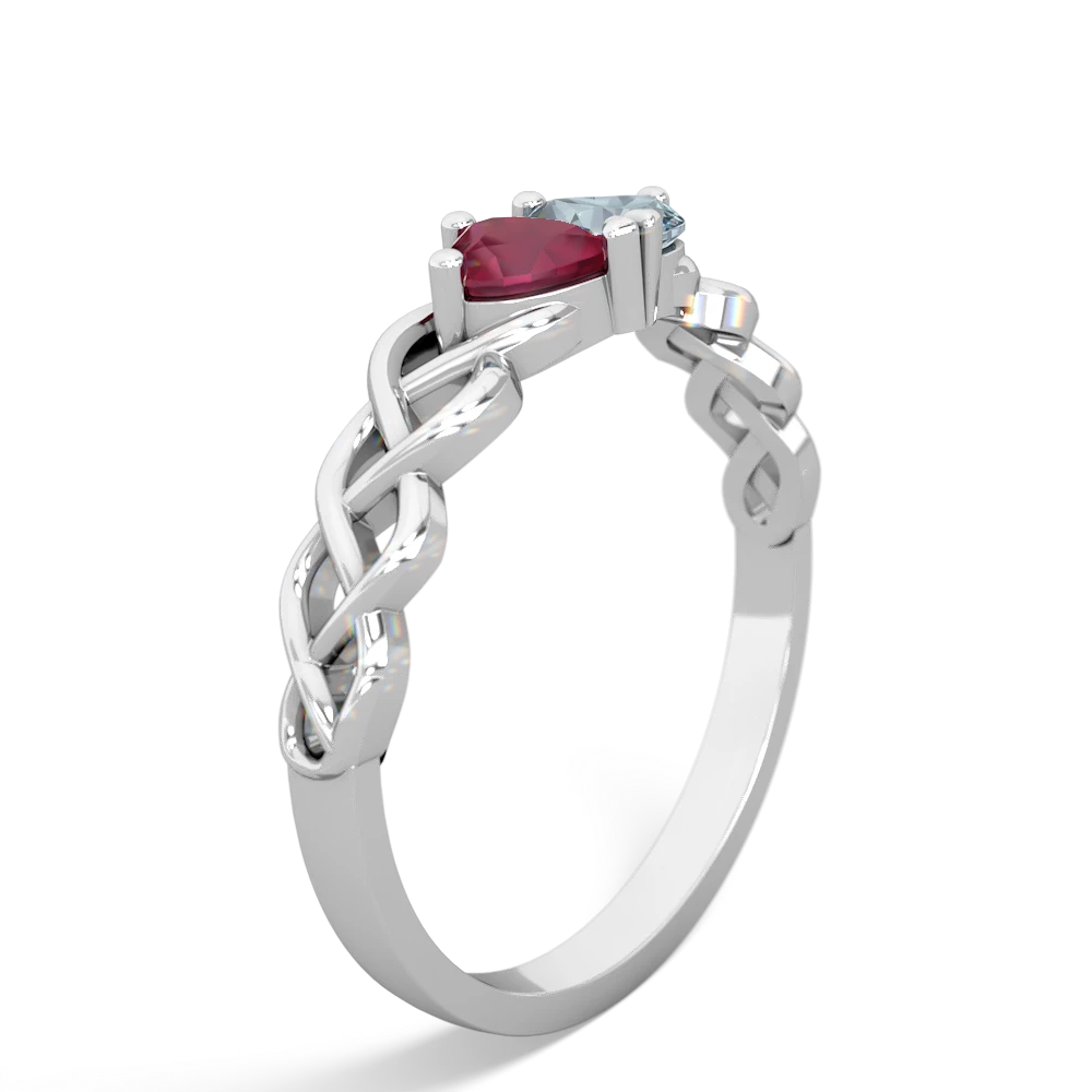 Ruby Heart To Heart Braid 14K White Gold ring R5870